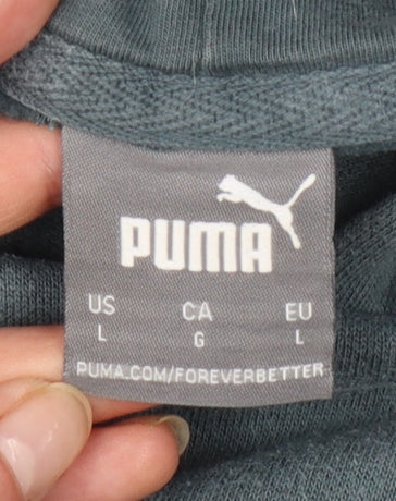 Puma Men's Green Pullover Hoodie L Logo Fleece Sweatshirt