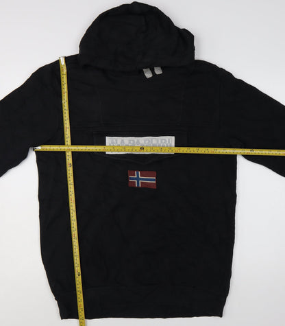Napapijri Men's Black XL Pullover Hoodie with Logo Flag Patch