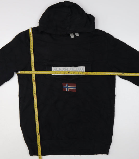 Napapijri Men's Black XL Pullover Hoodie with Logo Flag Patch