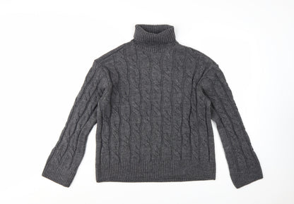 Marks and Spencer Womens Grey Roll Neck Cable Knit Jumper M