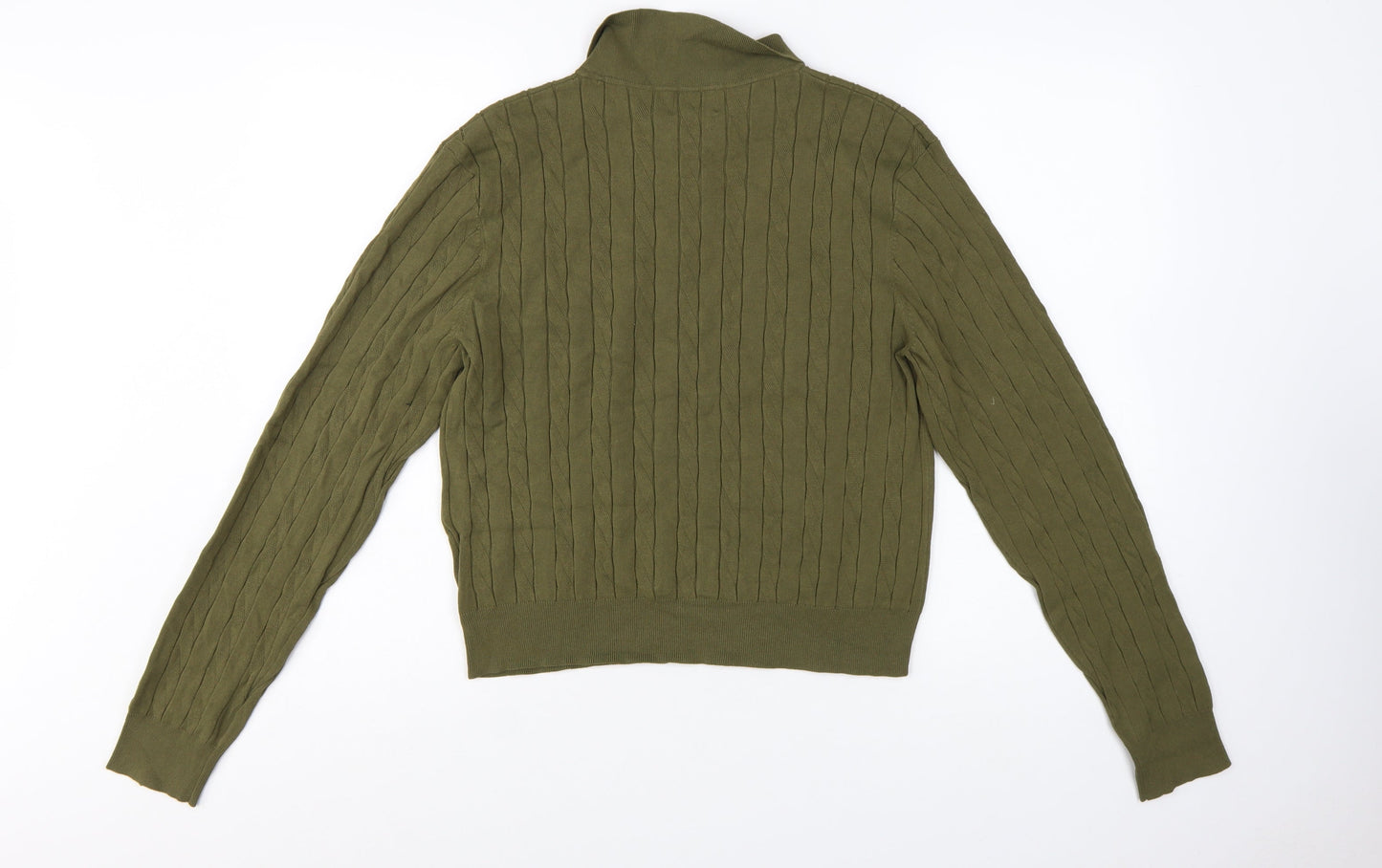 H&M Womens Green Collared Cable Knit Henley Jumper Size 12