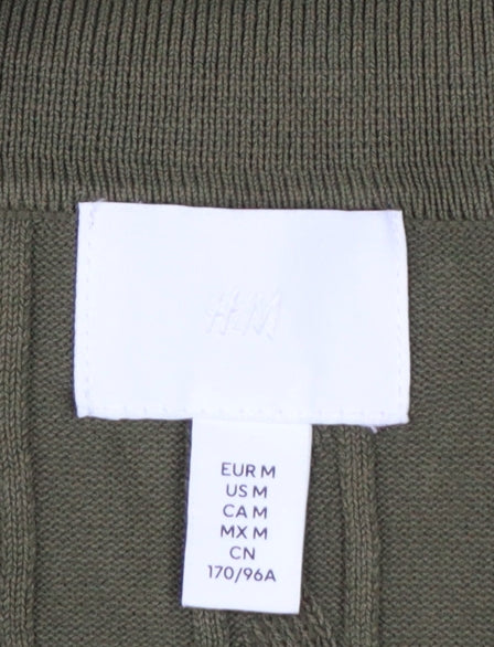 H&M Womens Green Collared Cable Knit Henley Jumper Size 12