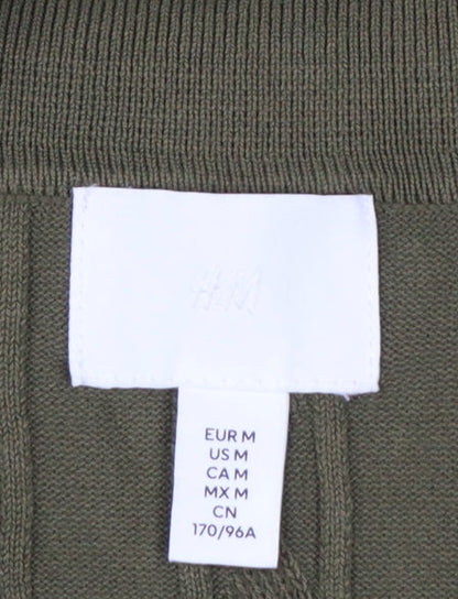 H&M Womens Green Collared Cable Knit Henley Jumper Size 12