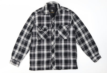 BC Clothing Men's Black Checked Flannel Padded Jacket Size S