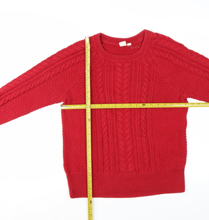 GAP Women’s Red Cable-Knit Cotton Crew Neck Jumper Size M