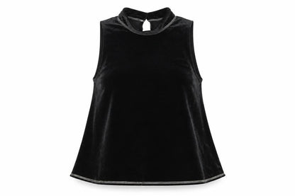 Abercrombie & Fitch Women's Black Velvet High Neck Sleeveless Tank Top M