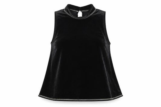 Abercrombie & Fitch Women's Black Velvet High Neck Sleeveless Tank Top M