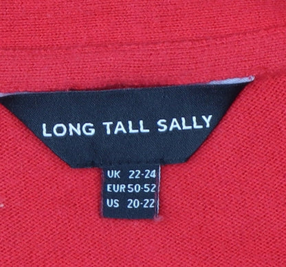 Long Tall Sally Women Red Cardigan Size 22-24 Open Knit Pockets