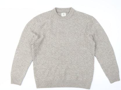 Next Men’s Beige Wool Blend Crew Neck Knit Jumper Size L