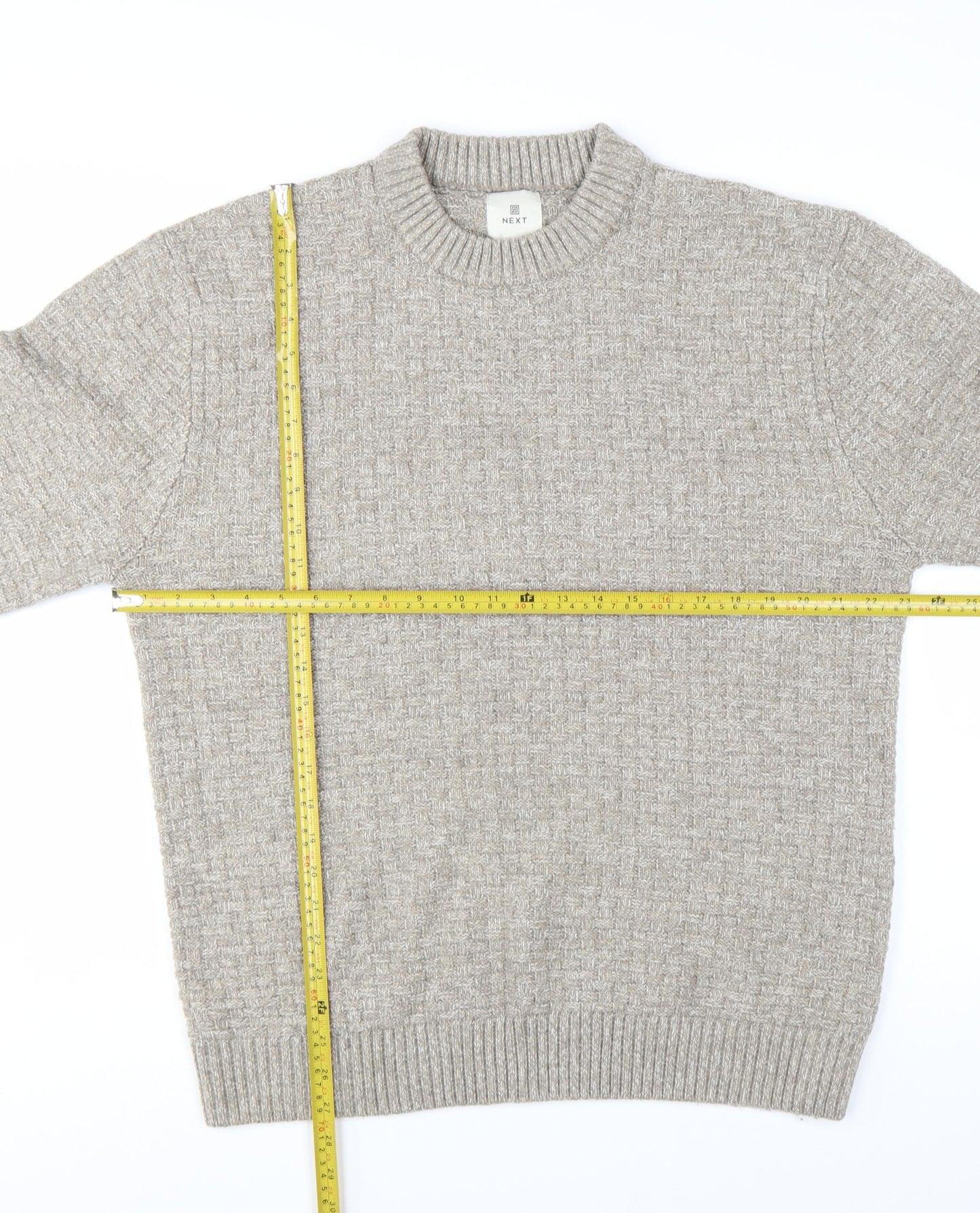 Next Men’s Beige Wool Blend Crew Neck Knit Jumper Size L