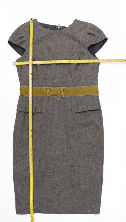 Next Women’s Grey Sheath Work Dress Size 14 with Velvet Belt