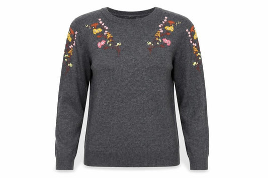 Warehouse Women’s Grey Floral Embroidered Knit Jumper Size 8
