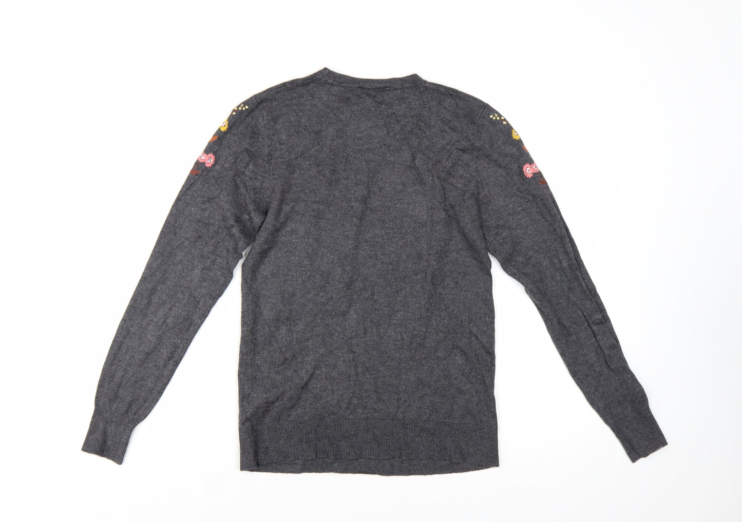 Warehouse Women’s Grey Floral Embroidered Knit Jumper Size 8