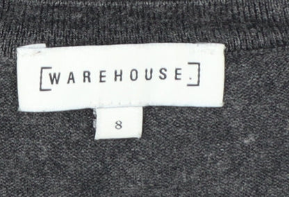 Warehouse Women’s Grey Floral Embroidered Knit Jumper Size 8