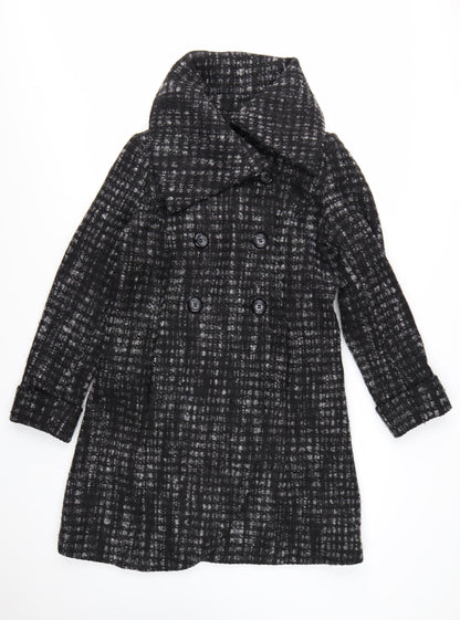 Marks and Spencer Per Una Women's Black Wool Blend Check Long Coat Size 12