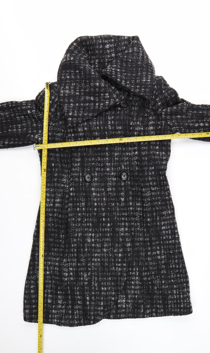 Marks and Spencer Per Una Women's Black Wool Blend Check Long Coat Size 12