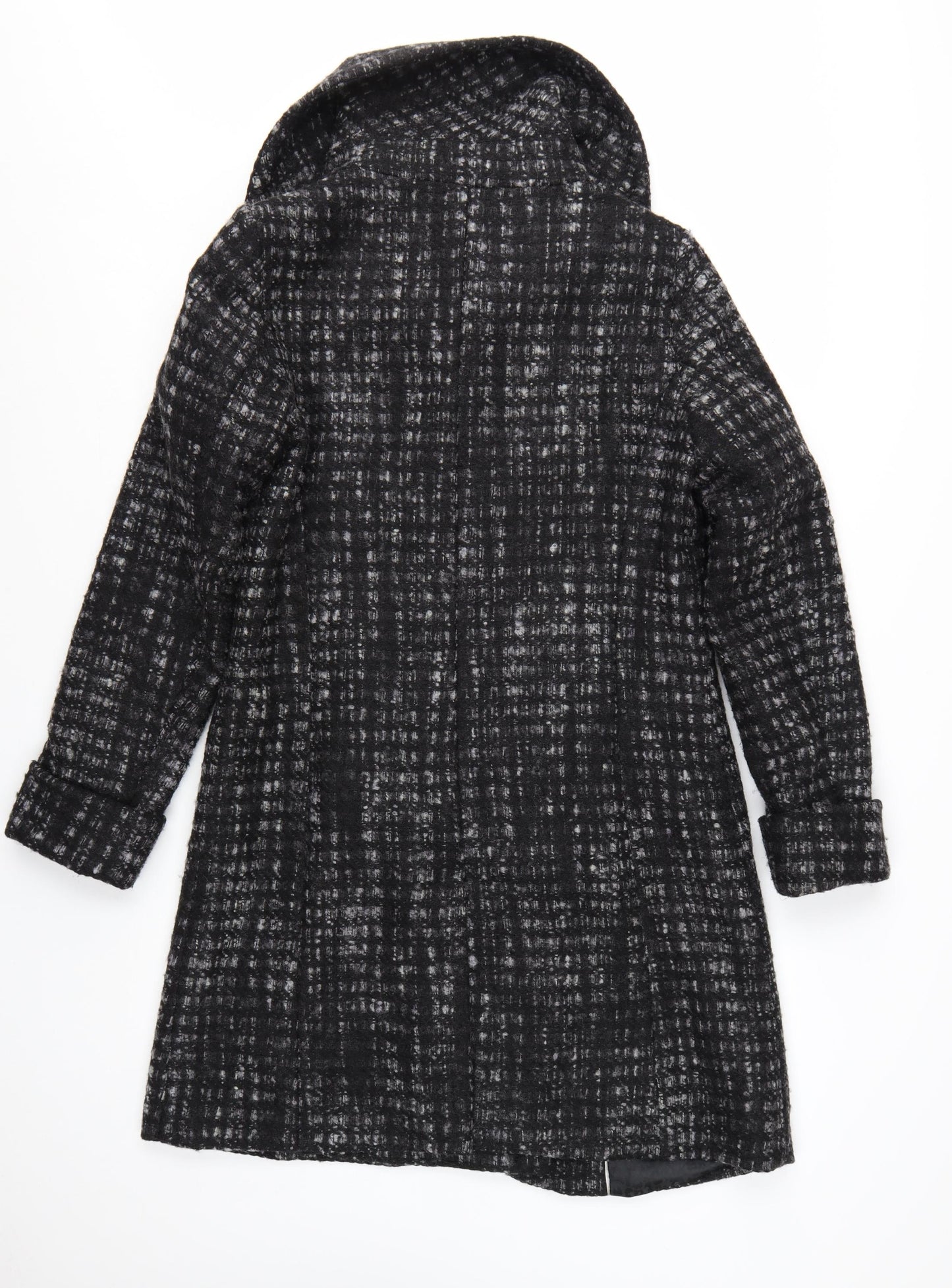 Marks and Spencer Per Una Women's Black Wool Blend Check Long Coat Size 12