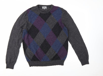 Marks and Spencer Men's Grey Argyle Wool Jumper L Classic Fit