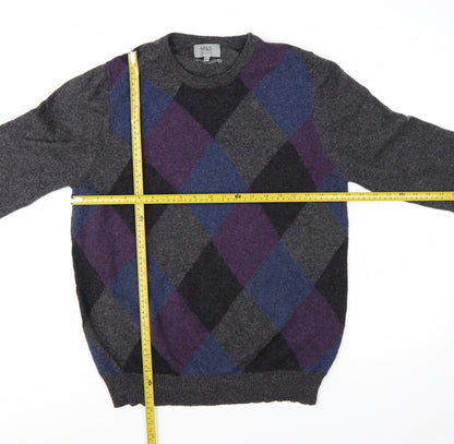 Marks and Spencer Men's Grey Argyle Wool Jumper L Classic Fit