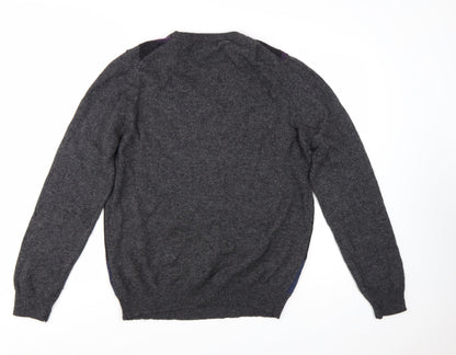 Marks and Spencer Men's Grey Argyle Wool Jumper L Classic Fit