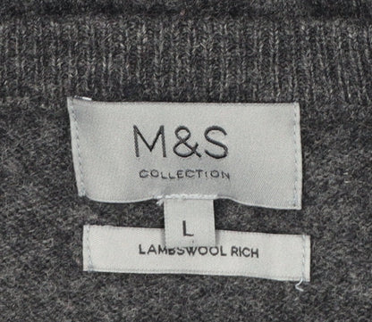 Marks and Spencer Men's Grey Argyle Wool Jumper L Classic Fit