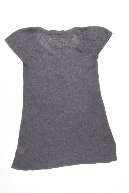 White Stuff Women's Grey Tunic Jumper Size 12 Beaded Knit Short Sleeve