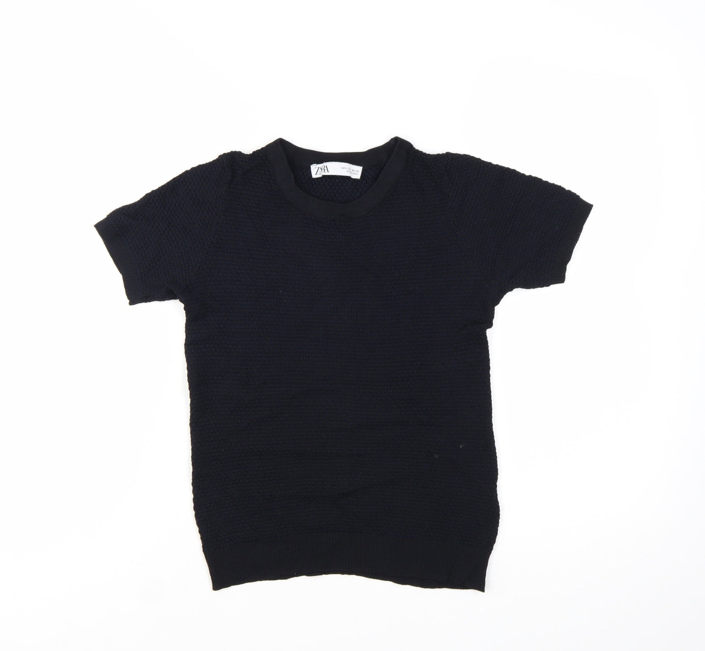 Zara Women Black Knit Short Sleeve Basic T-Shirt Size S