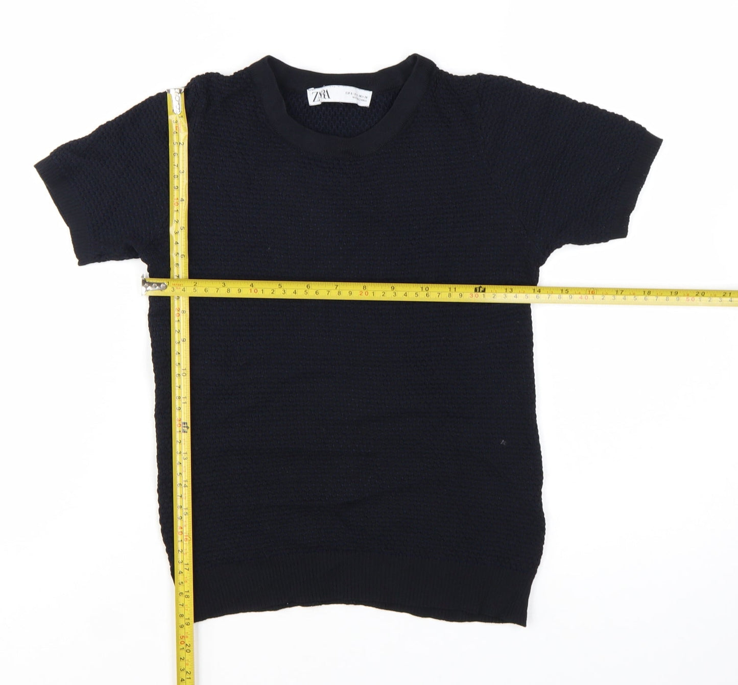 Zara Women Black Knit Short Sleeve Basic T-Shirt Size S