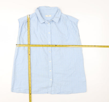 Hush Women's Blue Check Sleeveless Cotton Button-Up Shirt Size 14