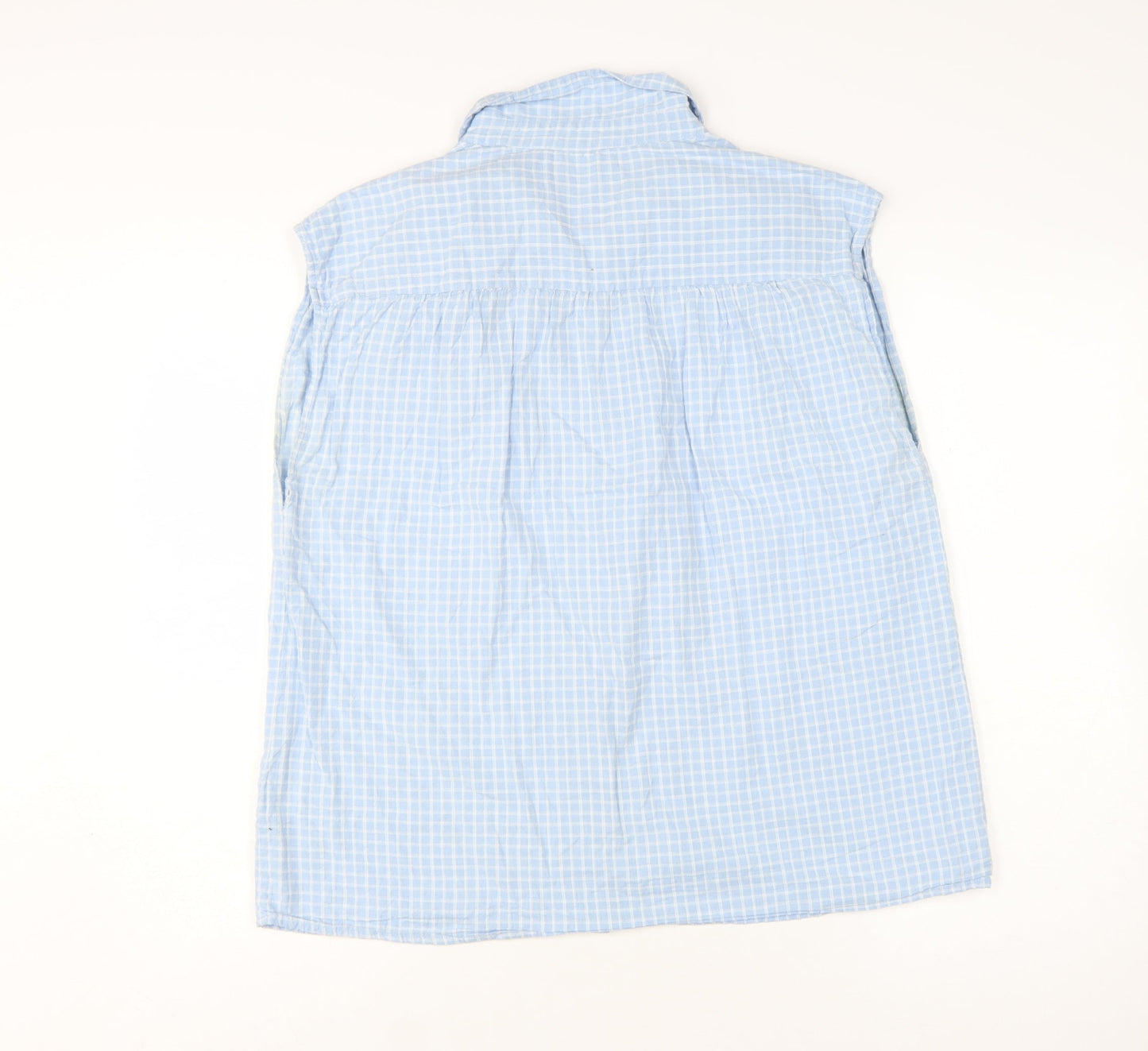Hush Women's Blue Check Sleeveless Cotton Button-Up Shirt Size 14