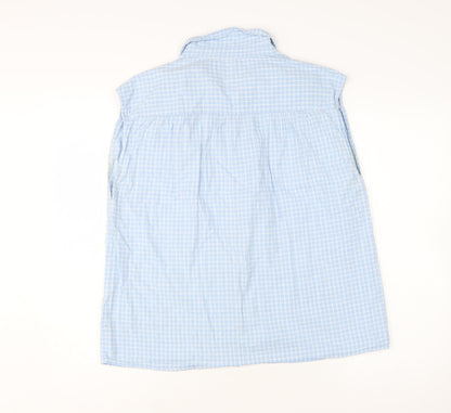 Hush Women's Blue Check Sleeveless Cotton Button-Up Shirt Size 14