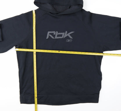Reebok Mens Black L Pullover Hoodie Logo Graphic Sportswear