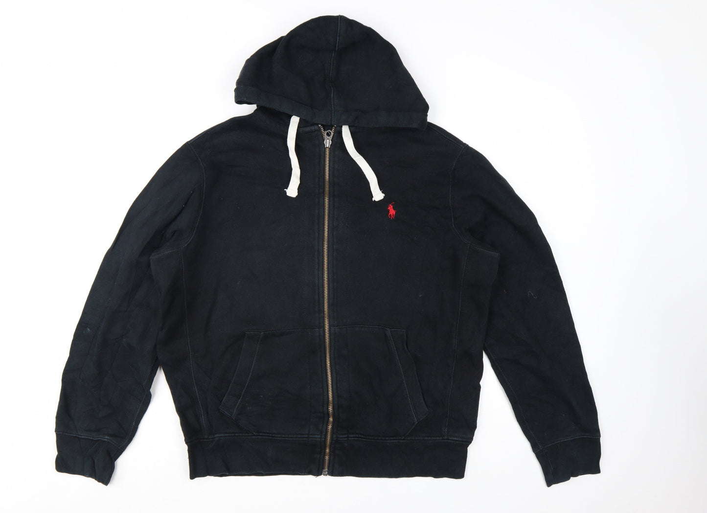 Polo Ralph Lauren Men's Black Full Zip Hoodie L Logo Cotton Blend