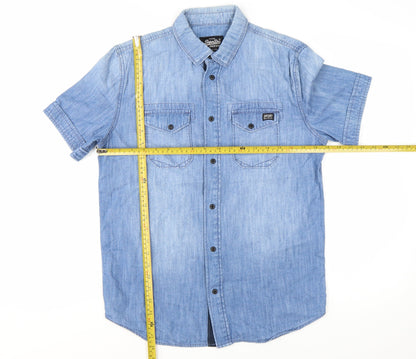 Superdry Men's Blue Denim Short Sleeve Button-Up Shirt Size S