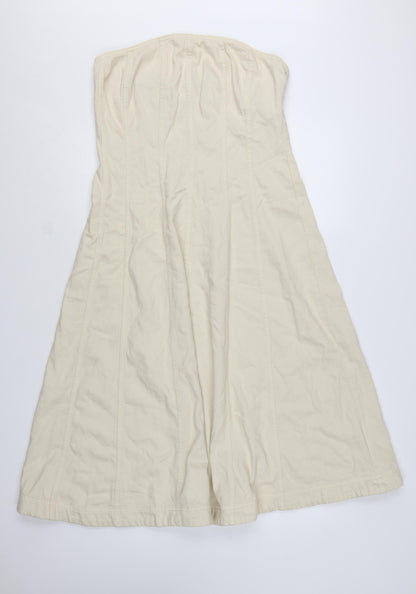 Marks and Spencer Women Beige Strapless A-Line Twill Dress Size 12