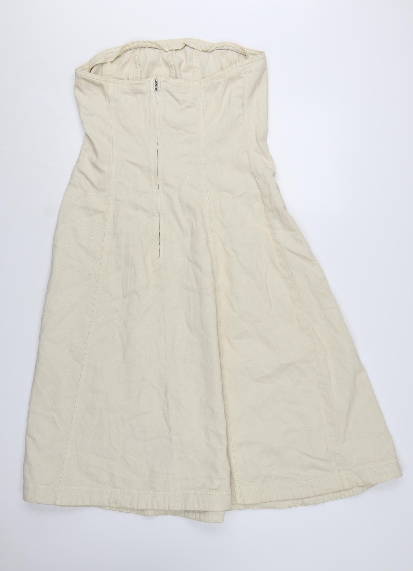 Marks and Spencer Women Beige Strapless A-Line Twill Dress Size 12