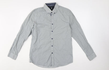 Steel & Jelly Men's Blue Geometric Slim Fit Button-Down Shirt M