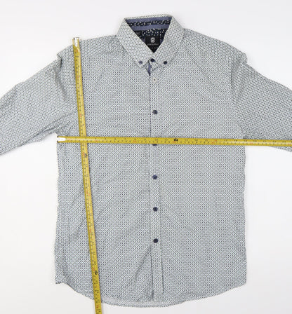 Steel & Jelly Men's Blue Geometric Slim Fit Button-Down Shirt M
