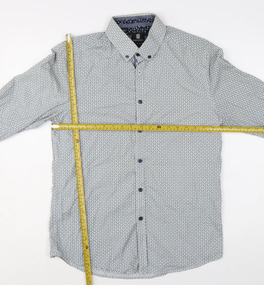 Steel & Jelly Men's Blue Geometric Slim Fit Button-Down Shirt M