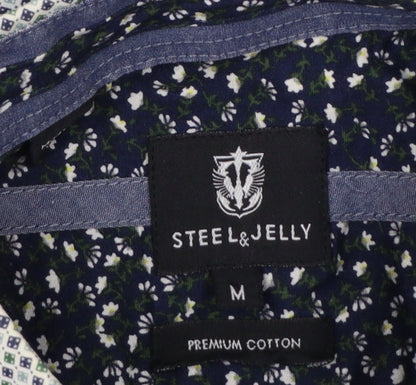 Steel & Jelly Men's Blue Geometric Slim Fit Button-Down Shirt M