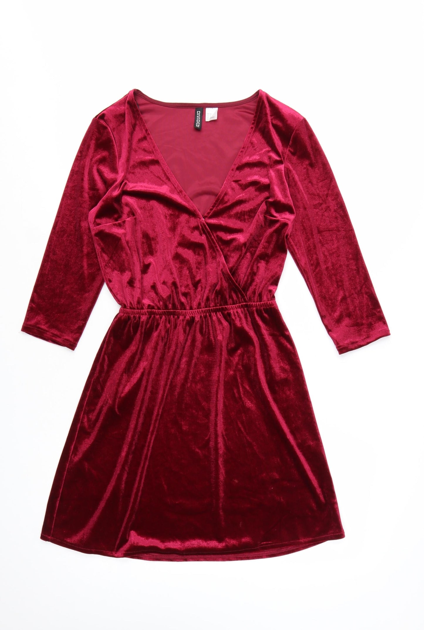 H&M Women Red Velvet Wrap Dress Size 8 Party 3/4 Sleeve
