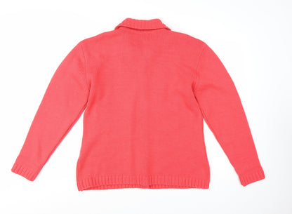 Lacoste Women's Pink Collared Cable-Knit Cotton Cardigan XL