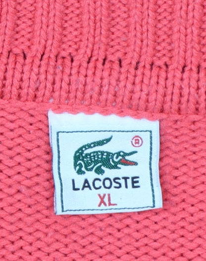 Lacoste Women's Pink Collared Cable-Knit Cotton Cardigan XL