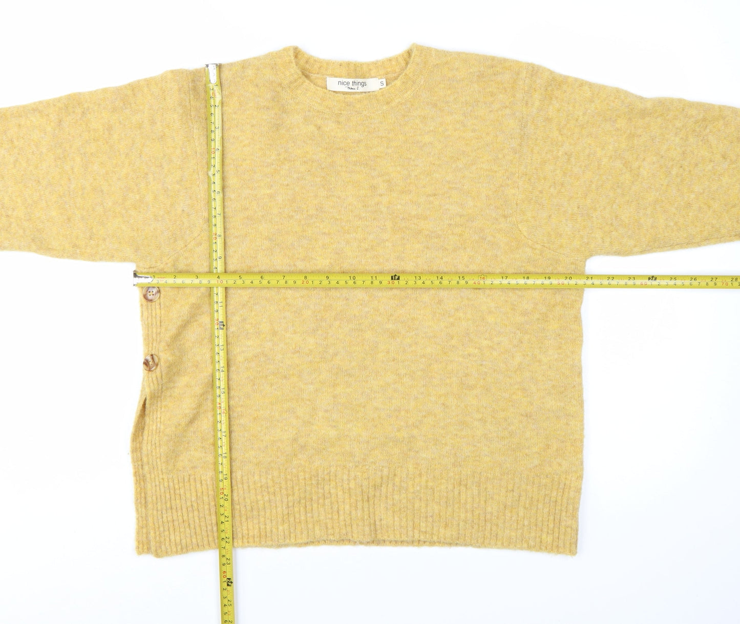 Nice Things Women's Yellow Wool Blend Crew Neck Pullover Jumper Size S