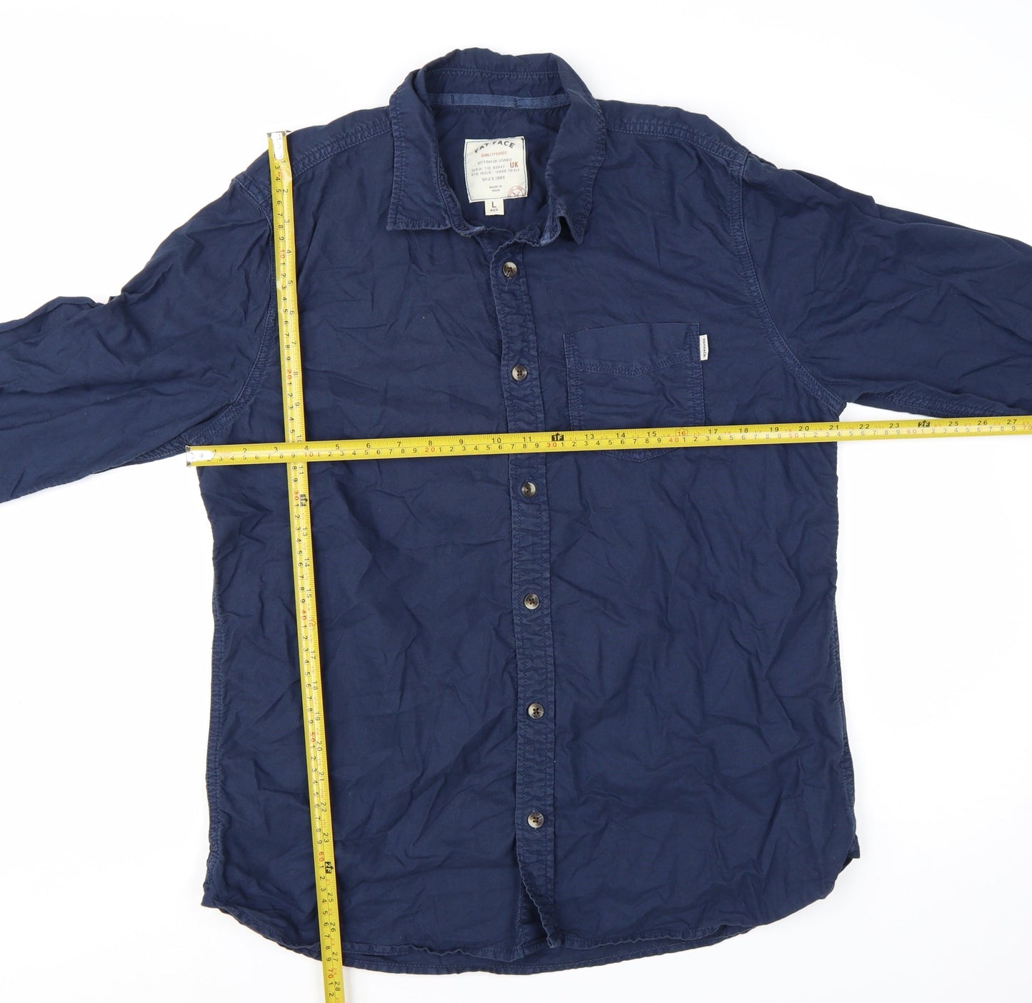 Fat Face Men's Blue Cotton Long Sleeve Button-Up Shirt Size L