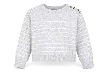 River Island Womens Grey Striped Crew Neck Button Detail Jumper Size M