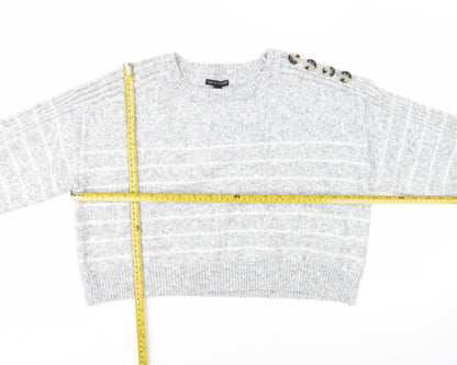 River Island Womens Grey Striped Crew Neck Button Detail Jumper Size M