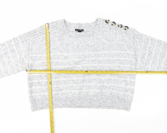 River Island Womens Grey Striped Crew Neck Button Detail Jumper Size M