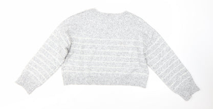 River Island Womens Grey Striped Crew Neck Button Detail Jumper Size M