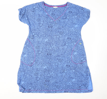 White Stuff Women's Blue Cotton Shift Dress Size S Short Sleeve Casual